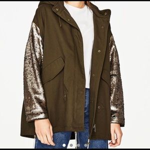 Zara utility jacket with sequin sleeves